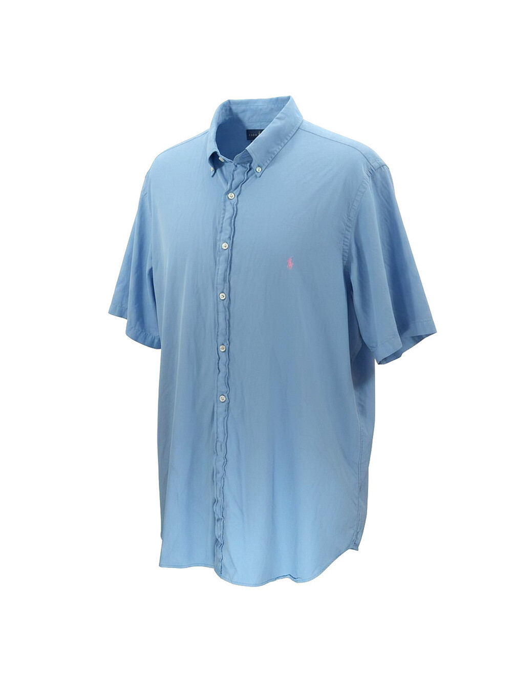 Ralph Lauren Men Button Up Blue Short Sleeve 2XLT Feather Weight Twill